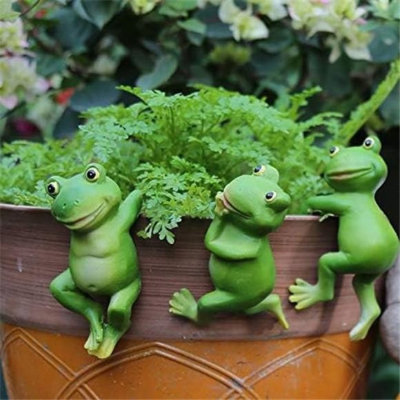 Set of 3 Cute Frog Figurines Hanging Animal Statue -Resin, Gardeing (3 frogs) - Picture 2 of 6